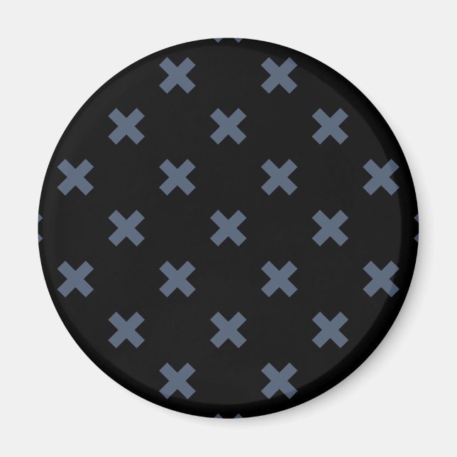 Blå-grått kor stygn på svart magnet (Framsidan)