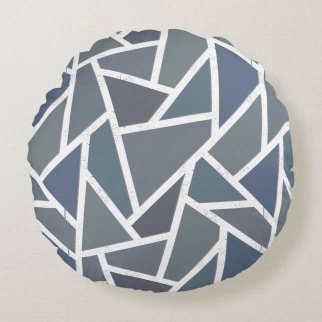 Blå grått-mosaic mönster rund kudde (Framsidan)