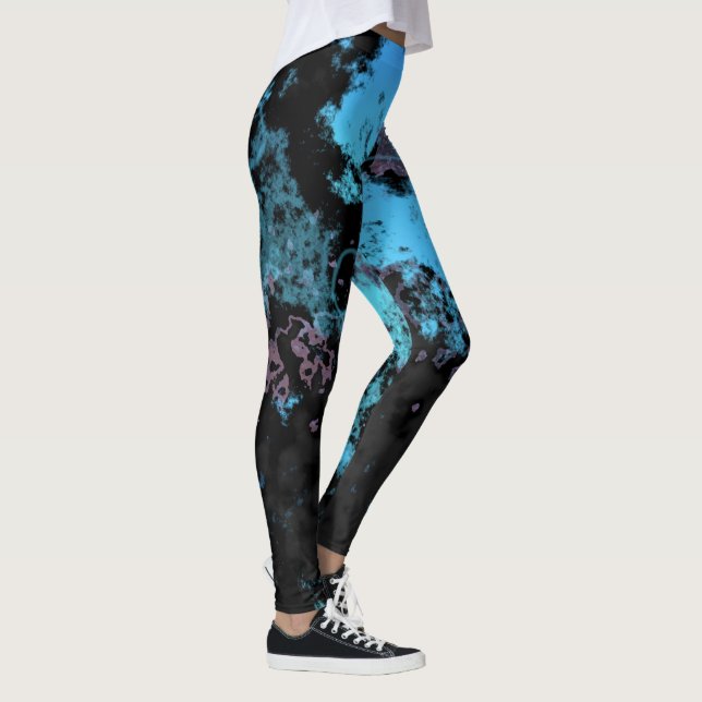 Blå, Grått och Lila Marble-Abstrakt Leggings (Höger)