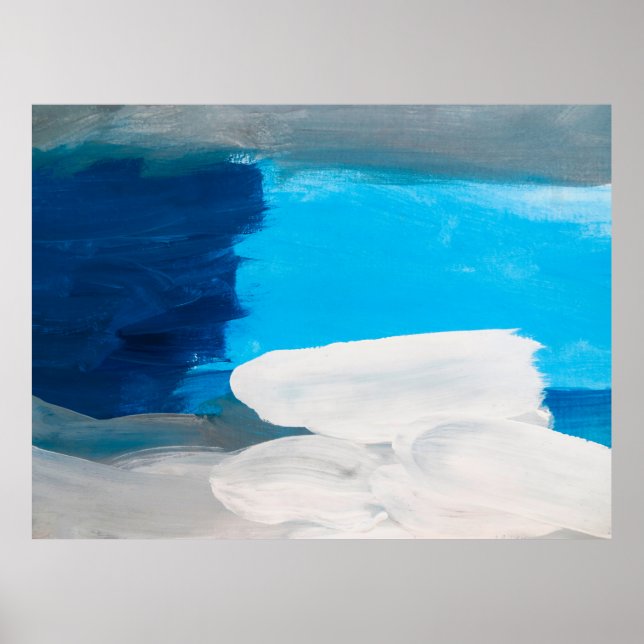 Blå, Grått och vit Abstrakt Art Painting backgro Poster (Framsidan)