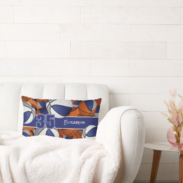 blå grått-partier av basketbollar, sportrum lumbarkudde (Soffa)