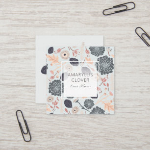 Blå Grått Peach Playful Mix Tossed Flowers Fyrkantigt Visitkort