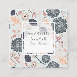 Blå Grått Peach Playful Mix Tossed Flowers Fyrkantigt Visitkort