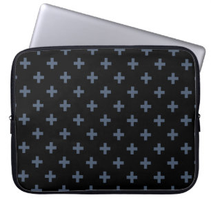 Blå grått polka kor på svart laptop fodral