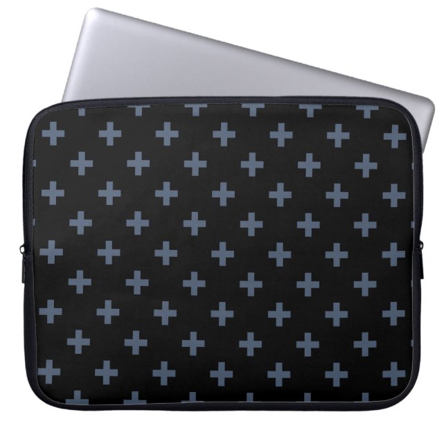 Blå grått polka kor på svart laptop fodral (Framsidan)