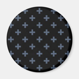 Blå grått polka kor på svart magnet