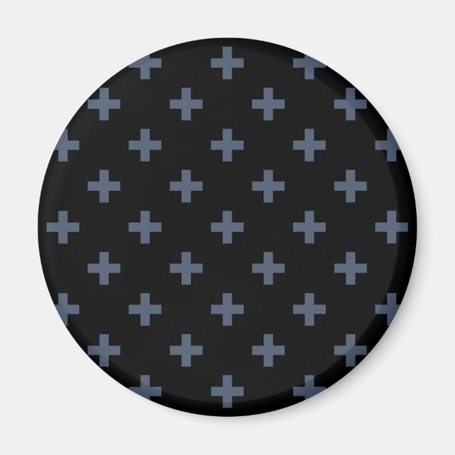 Blå grått polka kor på svart magnet (Framsidan)