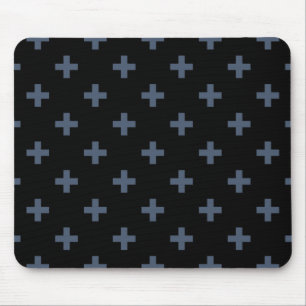Blå grått polka kor på svart musmatta