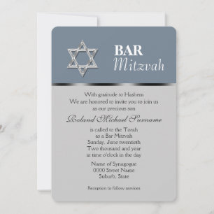 Blå grått pub mitzvah firande inbjudningar