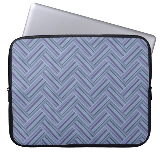 Blå grått rand dubbla väv mönster laptop sleeve (Framsidan)