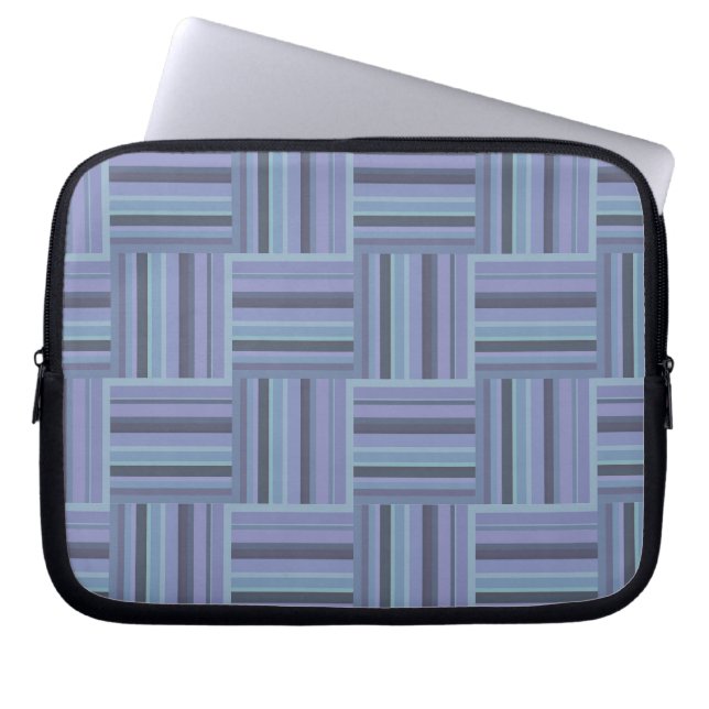 Blå-grått rand väv mönster laptop sleeve (Framsidan)