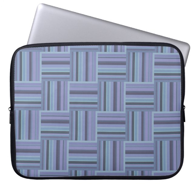 Blå-grått rand väv mönster laptop sleeve (Framsidan)