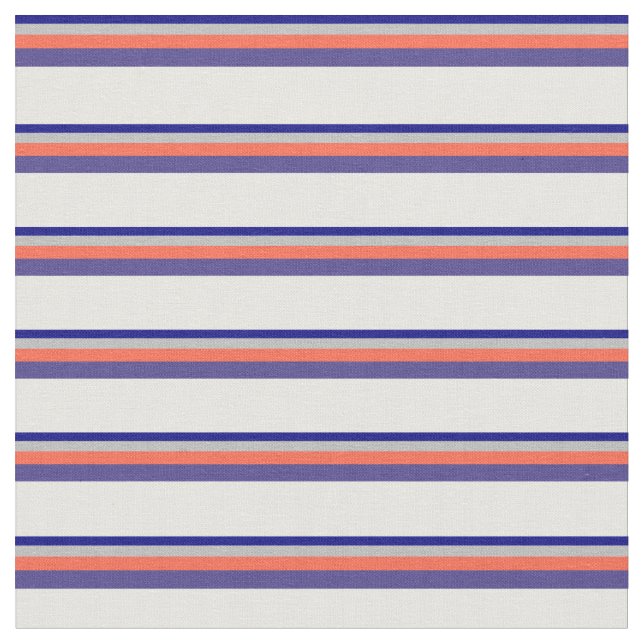 Blå, Grått, Röd, Mörk Slatblått och Vitt Linjer Tyg (Närbild)