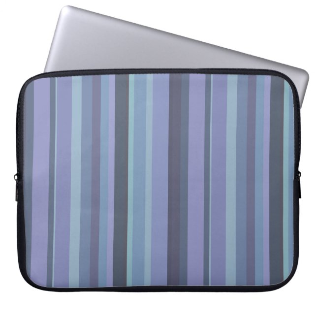 Blå-grått-vågrät rand laptop sleeve (Framsidan)