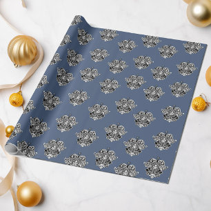 Blå Grått Victorian Ornamental Design Presentpapper