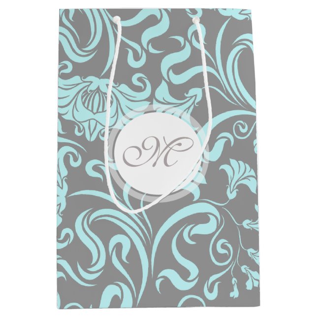 Blå Grått Vintage Blommönster Monogram M Gift B (Framsidan)