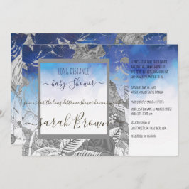 BLÅ & GRÅTT VINTAGE LÅNG AVSTÅND BABY SHOWER INBJUDNINGAR