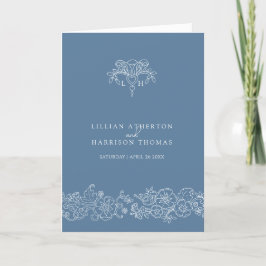 Blå grått white fleur de lis monogram art bröllop program