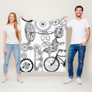 Blå Grått White Gears Steampunk Boys Decor Ull Fleecefilt