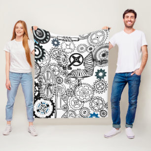 Blå Grått White Gears Steampunk Boys Decor Ull Fleecefilt