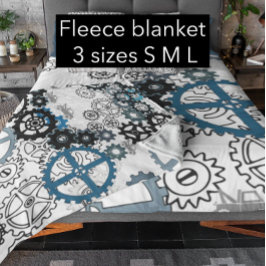 Blå Grått White Gears Steampunk Boys Decor Ull Fleecefilt