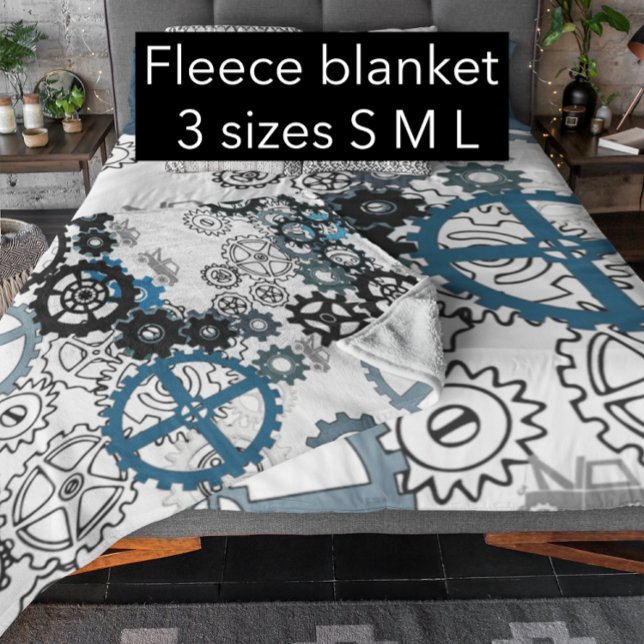 Blå Grått White Gears Steampunk Boys Decor Ull Fleecefilt (Skapare uppladdad)