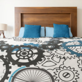 Blå Grått White Gears Steampunk Boys Decor Ull Fleecefilt