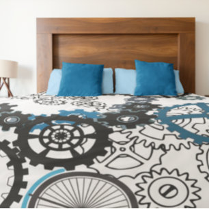 Blå Grått White Gears Steampunk Boys Decor Ull Fleecefilt