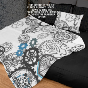 Blå Grått White Gears Steampunk Boys Decor Ull Fleecefilt