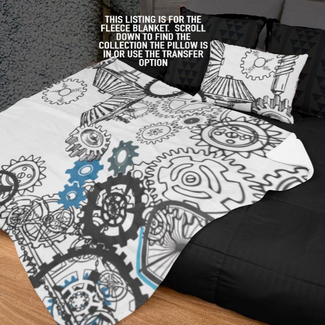 Blå Grått White Gears Steampunk Boys Decor Ull Fleecefilt (Skapare uppladdad)