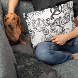 Blå Grått White Gears Steampunk Boys Decor Ull Prydnadskudde