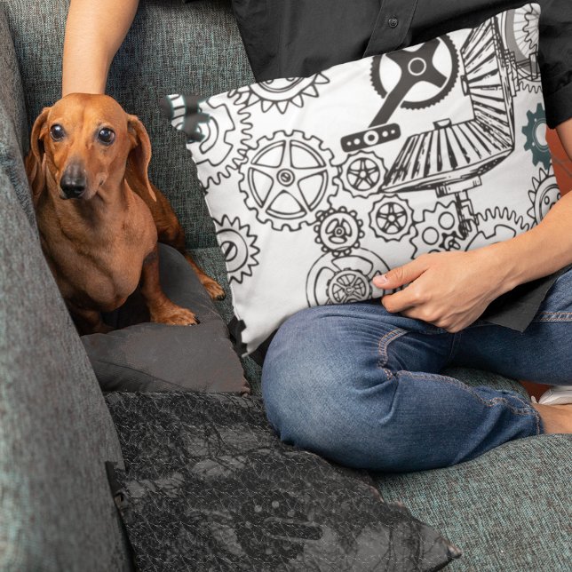 Blå Grått White Gears Steampunk Boys Decor Ull Prydnadskudde (Skapare uppladdad)