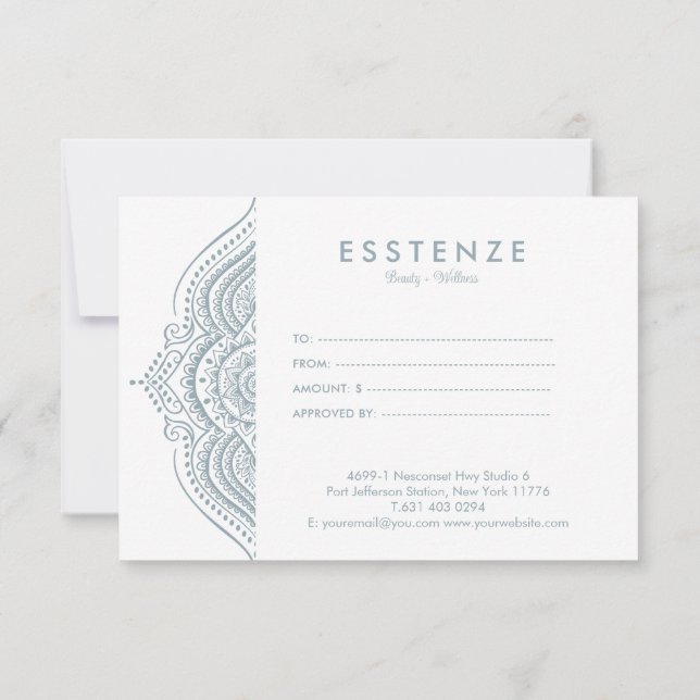 Blå grått White Mandala Gift Certificate Design (Baksida)