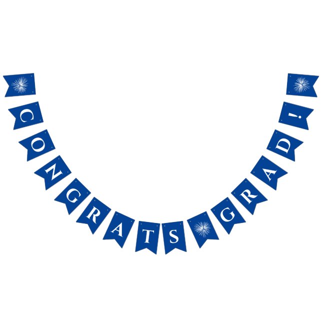 Blå | Gratulerar Grad Bunting Flaggor w/Fireworks (Alla)