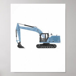 Blå grävmaskin byggarbetsplats dekoration för barn poster