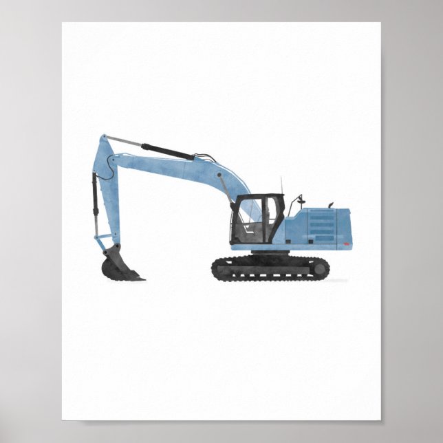 Blå grävmaskin byggarbetsplats dekoration för barn poster (Framsidan)