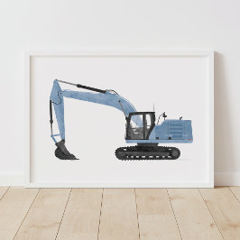 Blå Grävmaskin Konstruktion Barnkammar Dekoration Poster