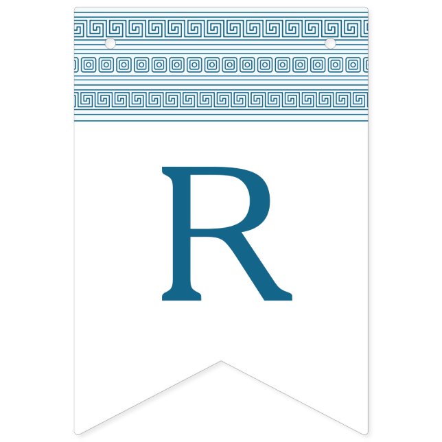 Blå grekisk toga födelsedagsfest med sten element vimplar (Tionde flaggan)