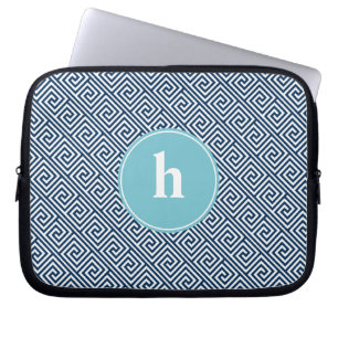 Blå grekiska Monogram Nyckel Laptop Sleeve