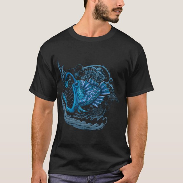 Blå grinig fisk t shirt (Framsida)