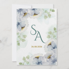 Blå Grön Akvarell Blommig Bröllopsinbjudan El Inbjudningar