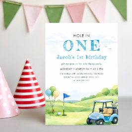 Blå Grön Akvarell Golf Hål-i-ett Födelsedag Inbjudningar