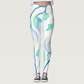 Blå Grön Akvarell Magnoliagren Botanisk Leggings
