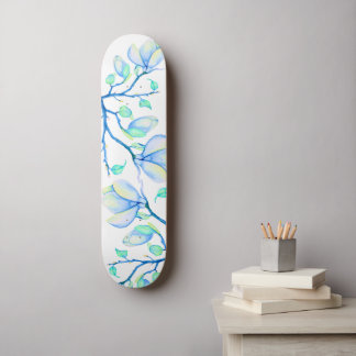 Blå Grön Akvarell Magnoliagren Botanisk Mini Skateboard Bräda 18,5 Cm