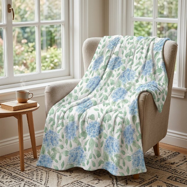 Blå Grön Akvarell Vildblomma Fleecefilt (Blue Green Watercolor Wildflower Fleece Blanket)