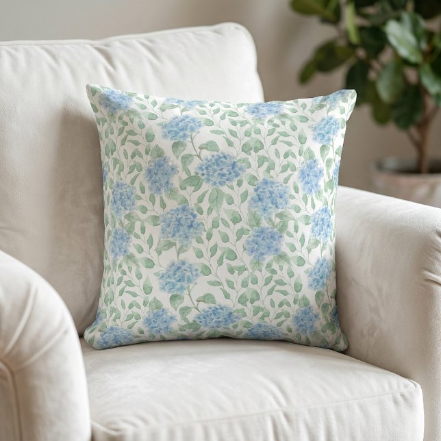 Blå Grön Akvarell Vildblomma Kudde (Blue Green Watercolor Wildflower Throw Pillow)