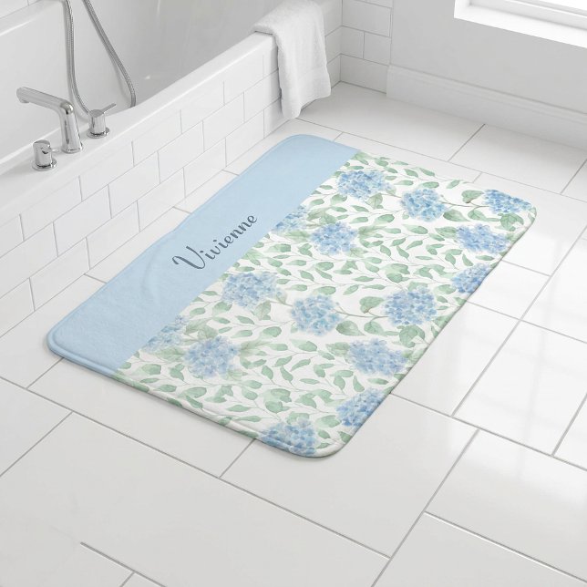 Blå Grön Akvarell Vildblomma Monogram Badrumsmatta (Blue Green Watercolor Wildflower Monogram Bath Mat )