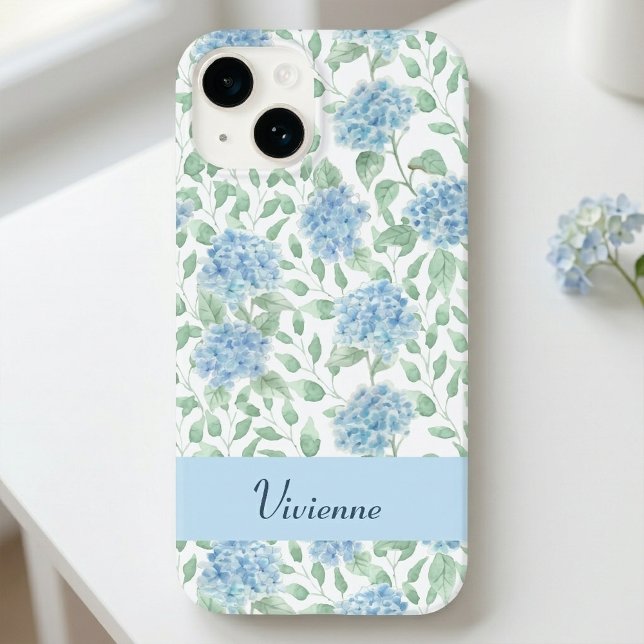 Blå Grön Akvarell Vildblomma Namn (Blue Green Watercolor Wildflower Name Phone Case)