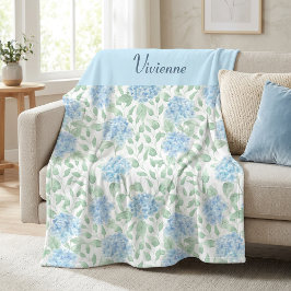 Blå Grön Akvarell Vildblomma Namn Fleecefilt