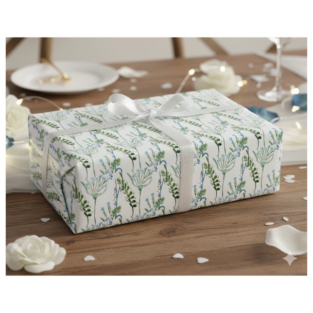 Blå Grön Akvarell Vildblomma  Presentpapper (Skapare uppladdad)